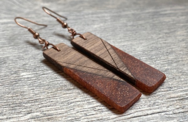 Wood and Copper Earrings